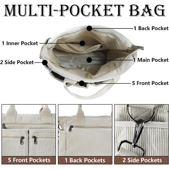 Lightweight Adjustable Shoulder Bag in Stylish Pink Corduroy - Daily Must-Have - Picture 4 of 6